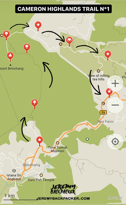 randonnee-trail-1-cameron-highlands-carte randonnee-trail-1-cameron-highlands-carte