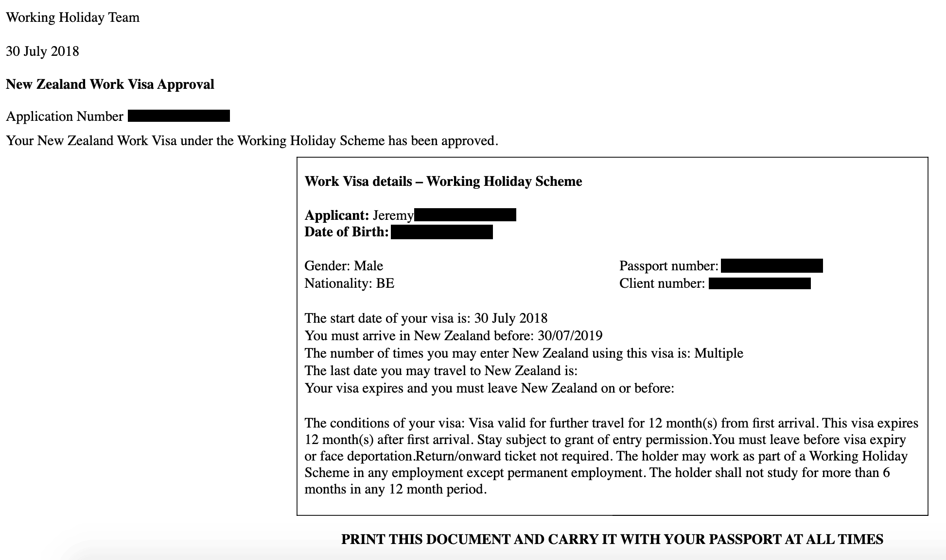 obtention visa pvt nouvelle zelande