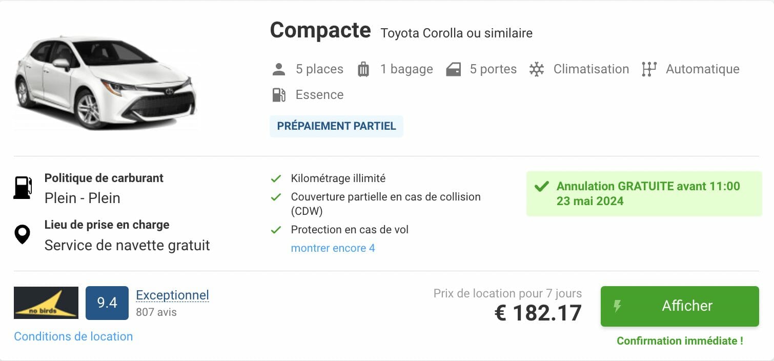 exemple location voiture sydney