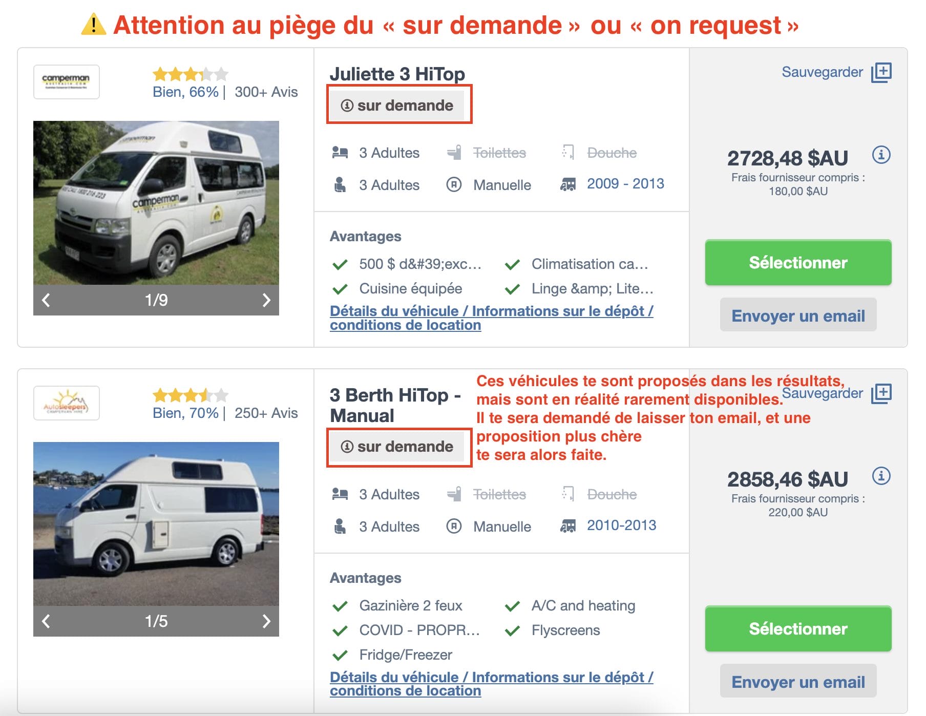 Exemple vehicule de location australie sur demande