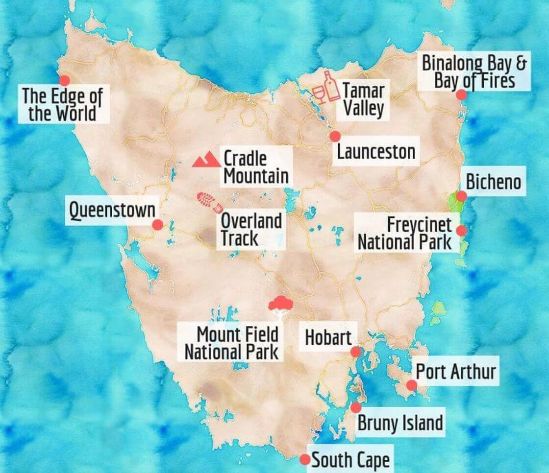 Tasmanie carte road trip