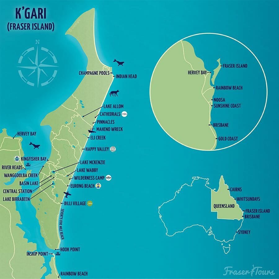 carte endroits fraser island guide carte endroits fraser island guide