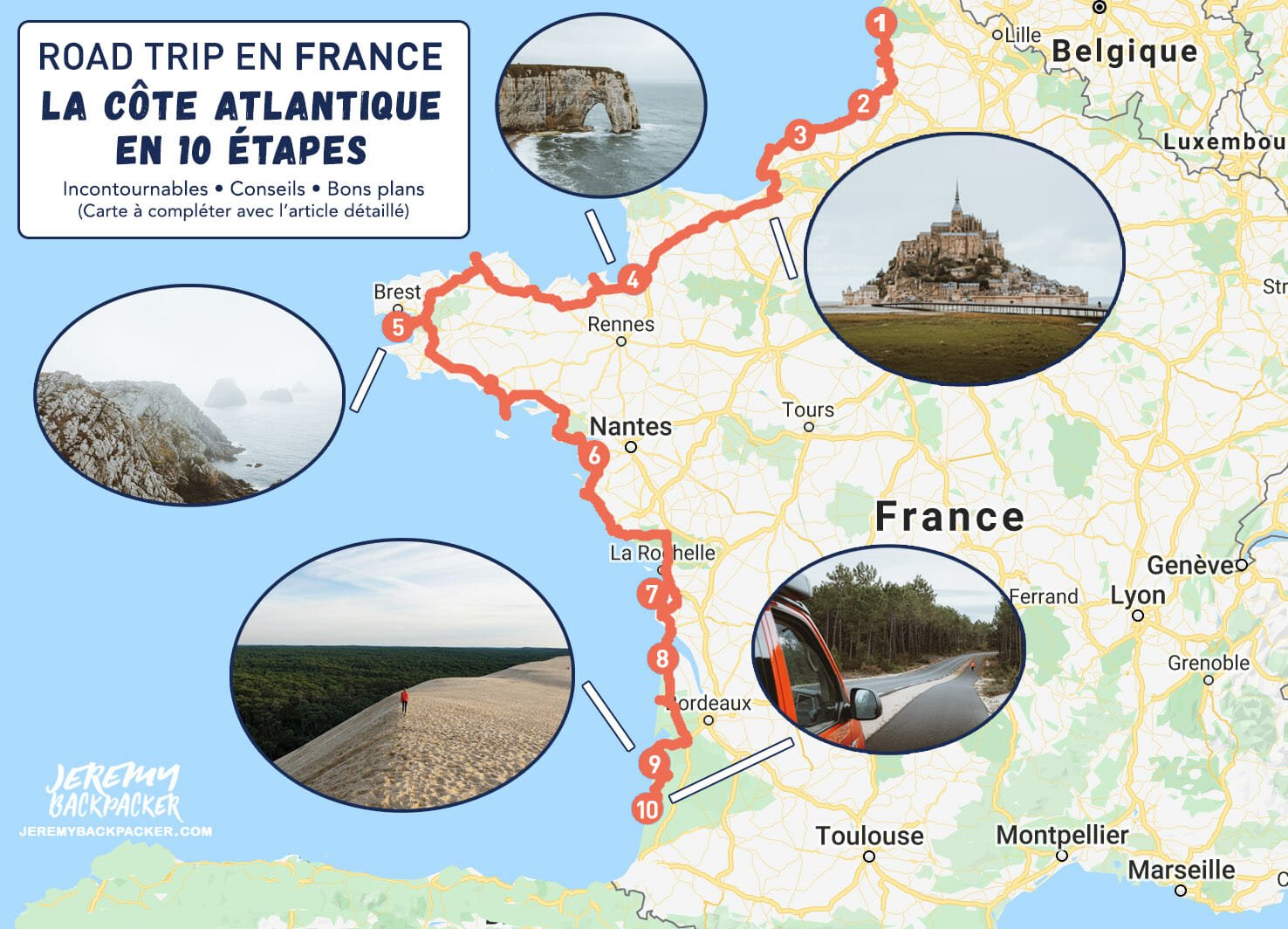cote ouest france carte road trip