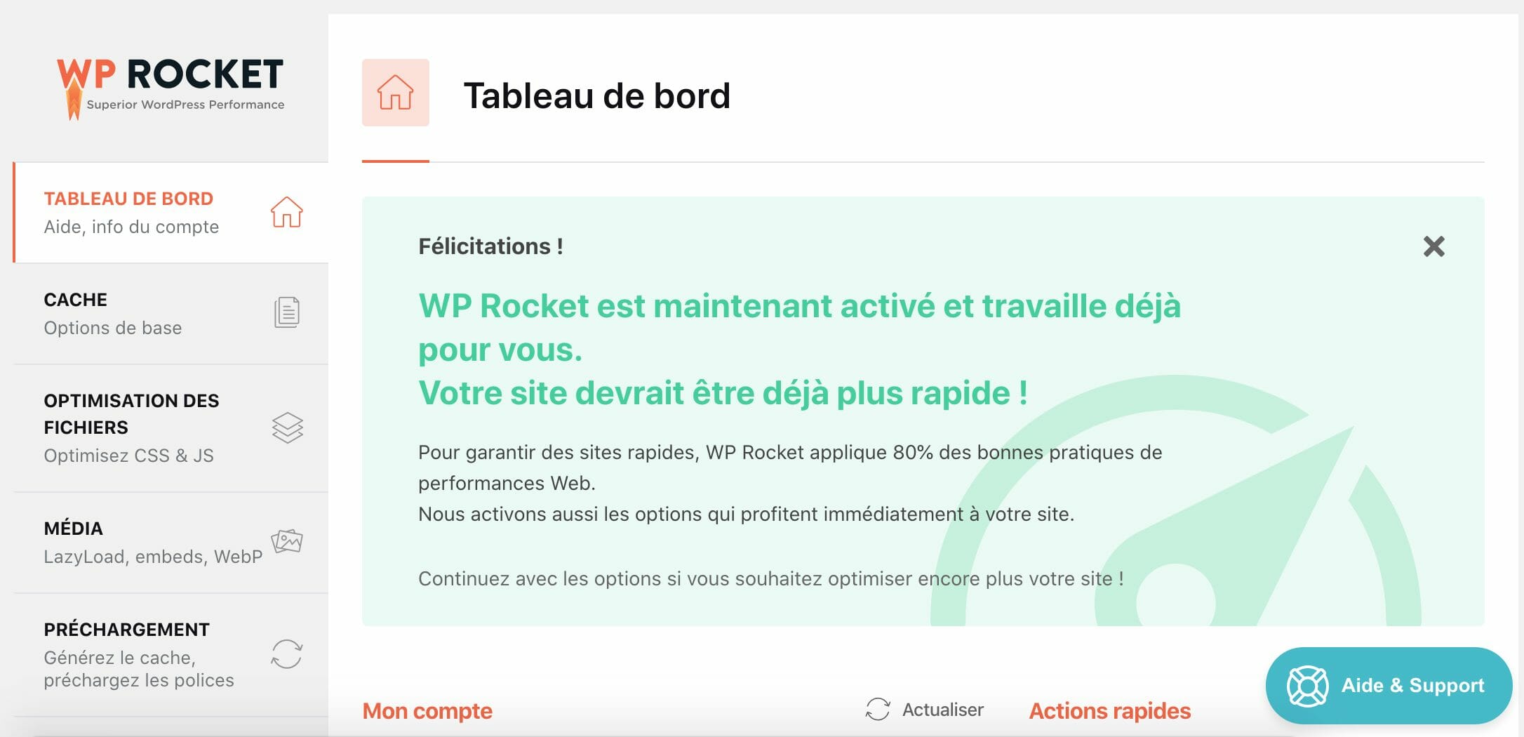 apercu wp rocket chargement wordpress