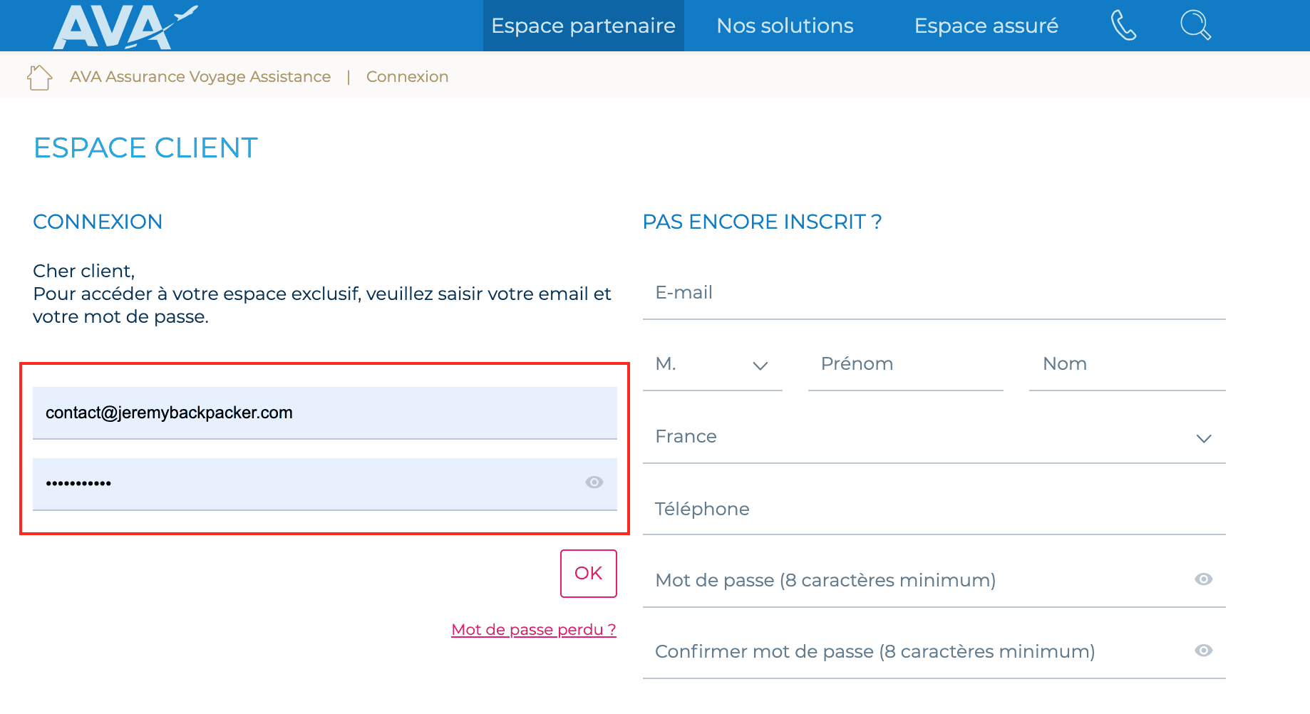 renouveler assurance pvt voyage 1 se connecter AVA