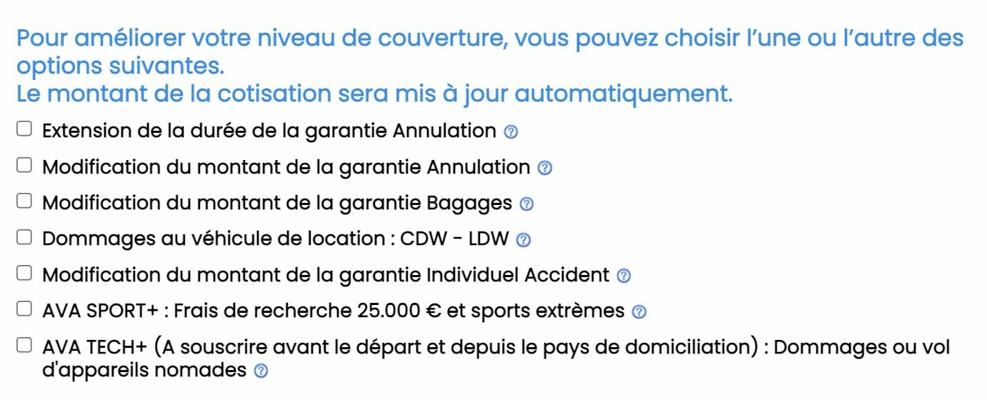 couverture assurance voyage supplements