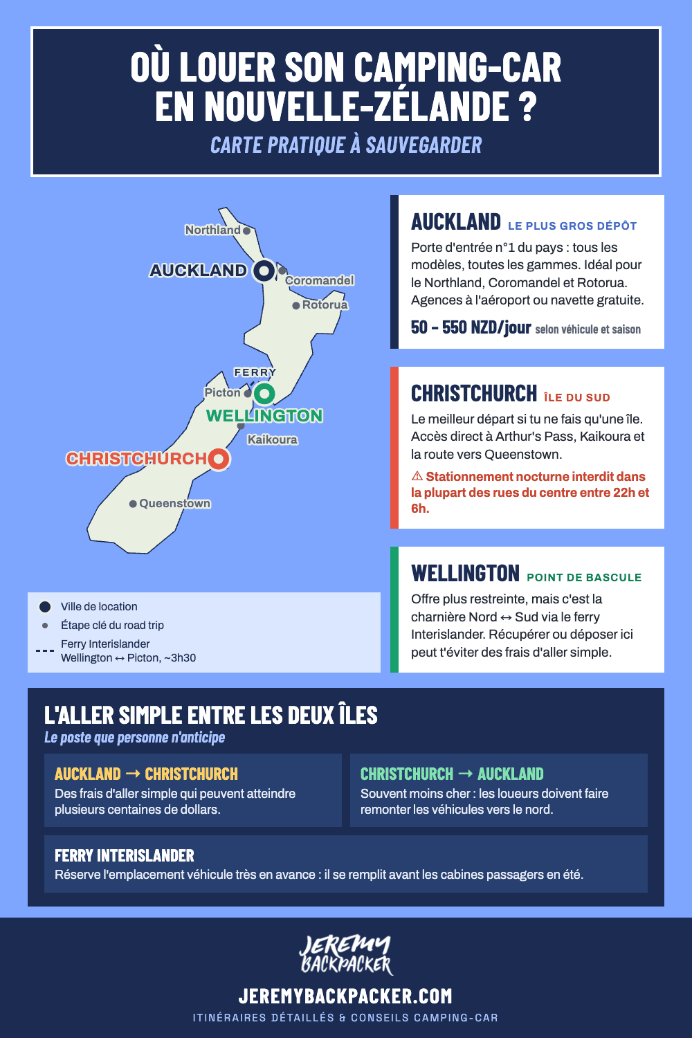 Carte pour louer son camping car en nouvelle zelande