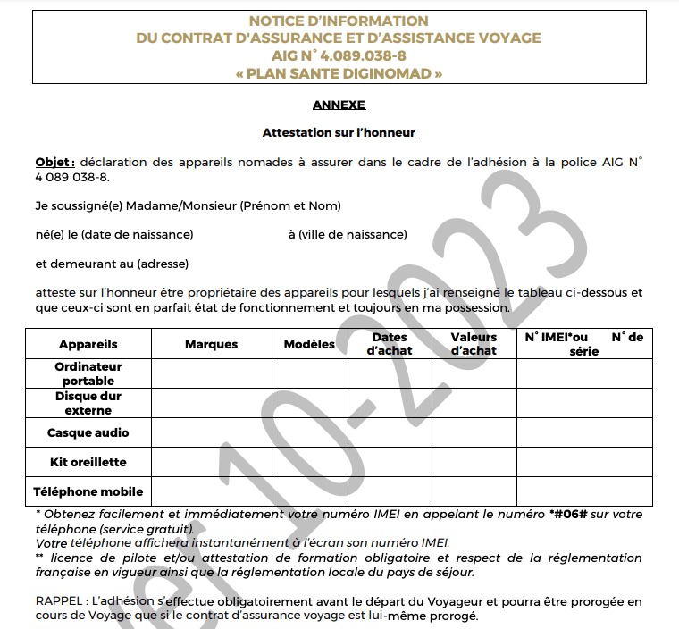 Déclaration des biens digital nomades assurance