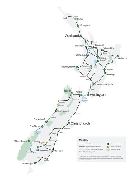 Carte des bus Nouvelle-Zélande visiter Milford Sound