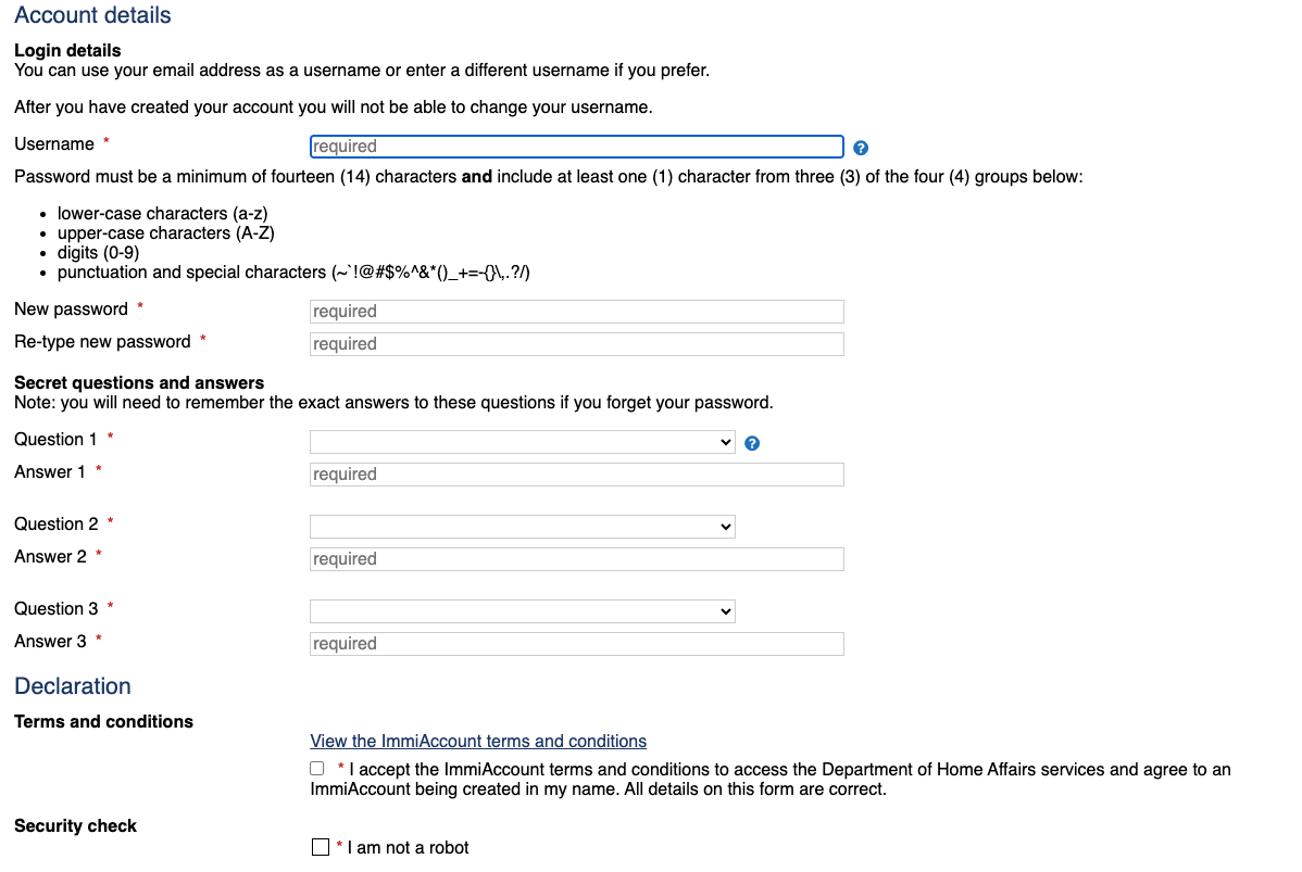 finalisation compte demande pvt australie